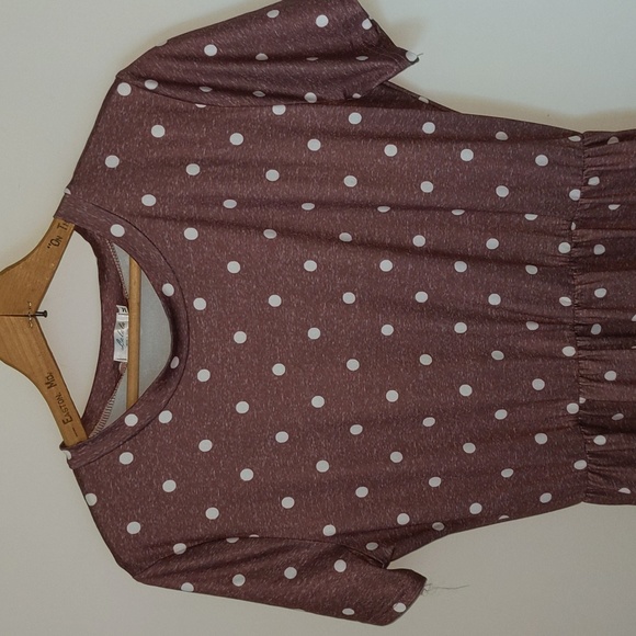La la la Women's Size M Short Sleeve Polka Dot One Piece Popover Dress w/Pockets - Picture 2 of 10